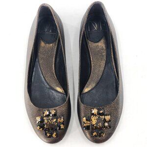 DIANE VON FURSTENBERG DVF Embellished Bronze Metallic Leather Ballet Flats